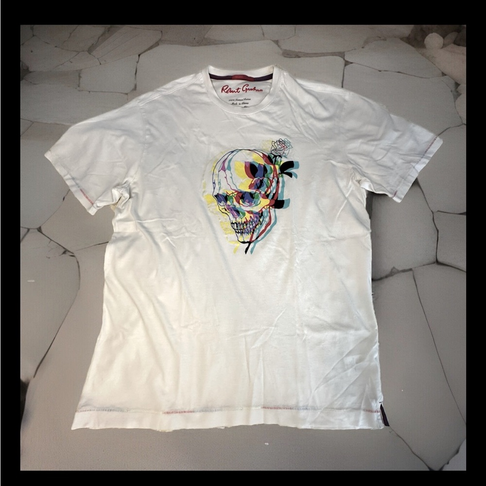 Robert Graham Skull Rose Bewitched White Colorful T-shirt Graphic Tee Men’s M/M